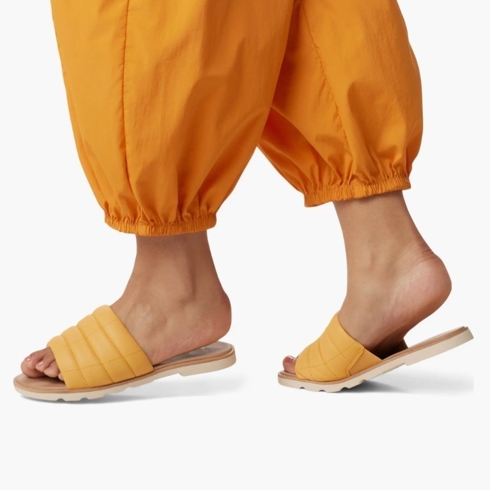 Sorel Ella III Quilted Puff Leather Slide Sandal, Yellow Ray/Honey, Size 9.5 NWT